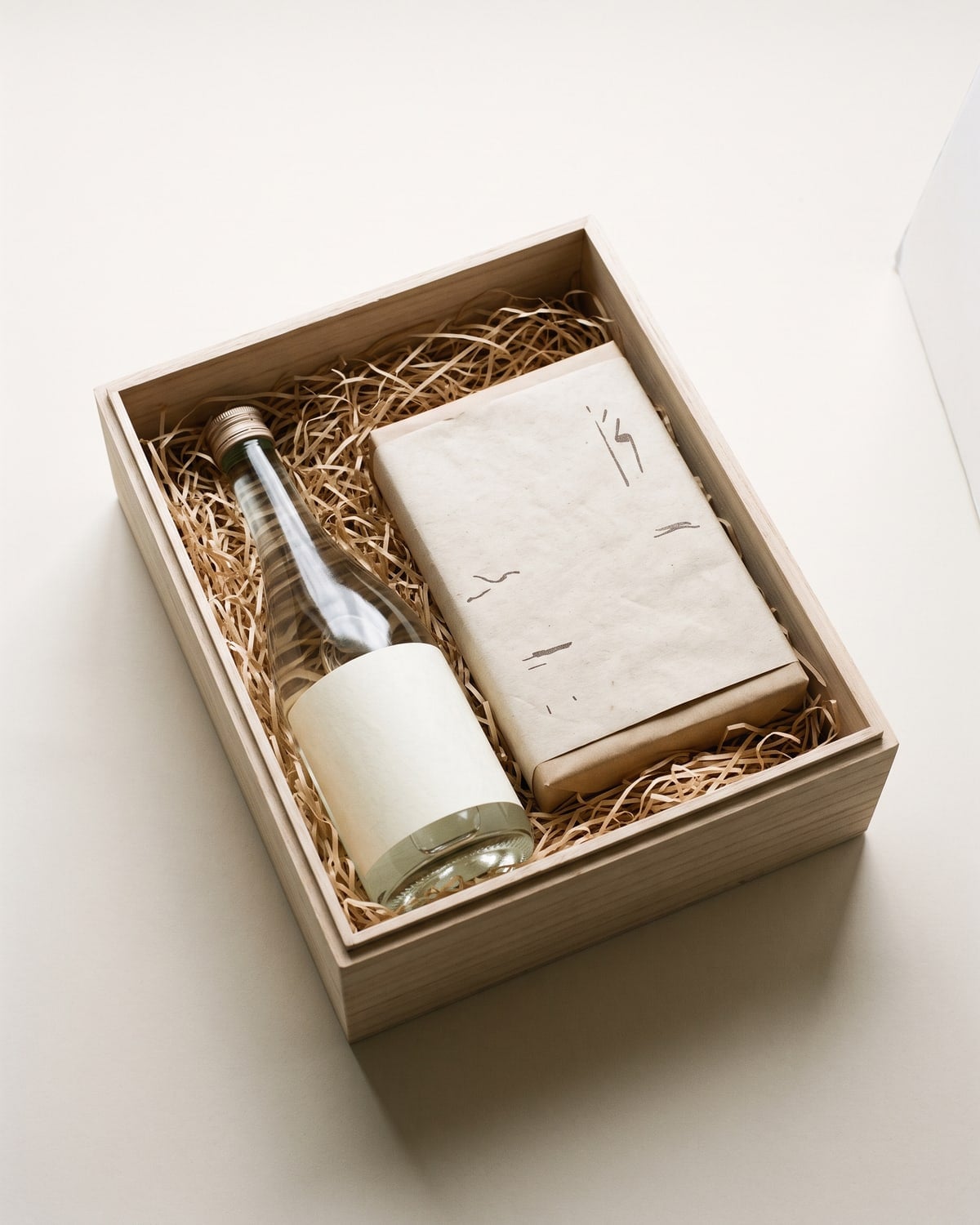A wooden gift box holding a 720ml sake bottle and a box of Iga beef